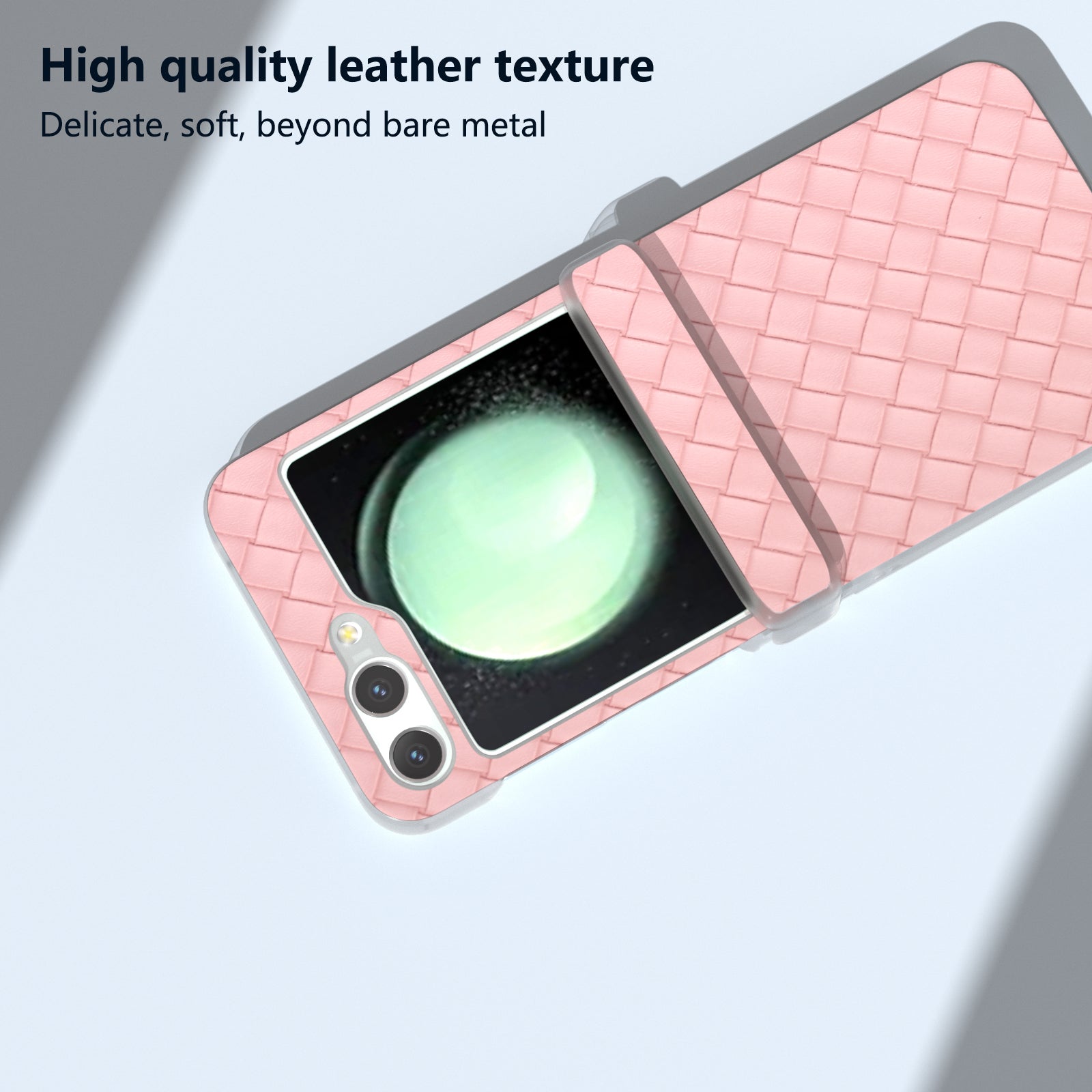 For Samsung Galaxy Z Flip6 5G Case Woven Texture Hinge Protection Leather+PC Folding Phone Cover - Pink For Samsung Galaxy Z Flip6 5G Case Woven Texture Hinge Protection Leather+PC Folding Phone Cover - Pink